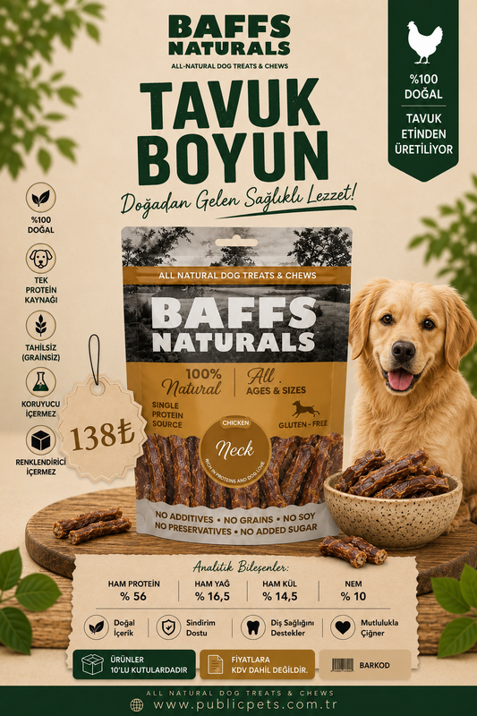 Baffs Naturals Organik Tavuk Boyun 100gr x 10 Adet 10+2 KAMPANYA