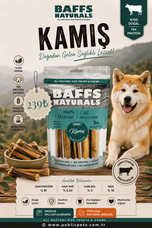 Dana Kamış %100 Doğal Çiğnemelik Köpek Ödül Maması 100gr x 10 Adet