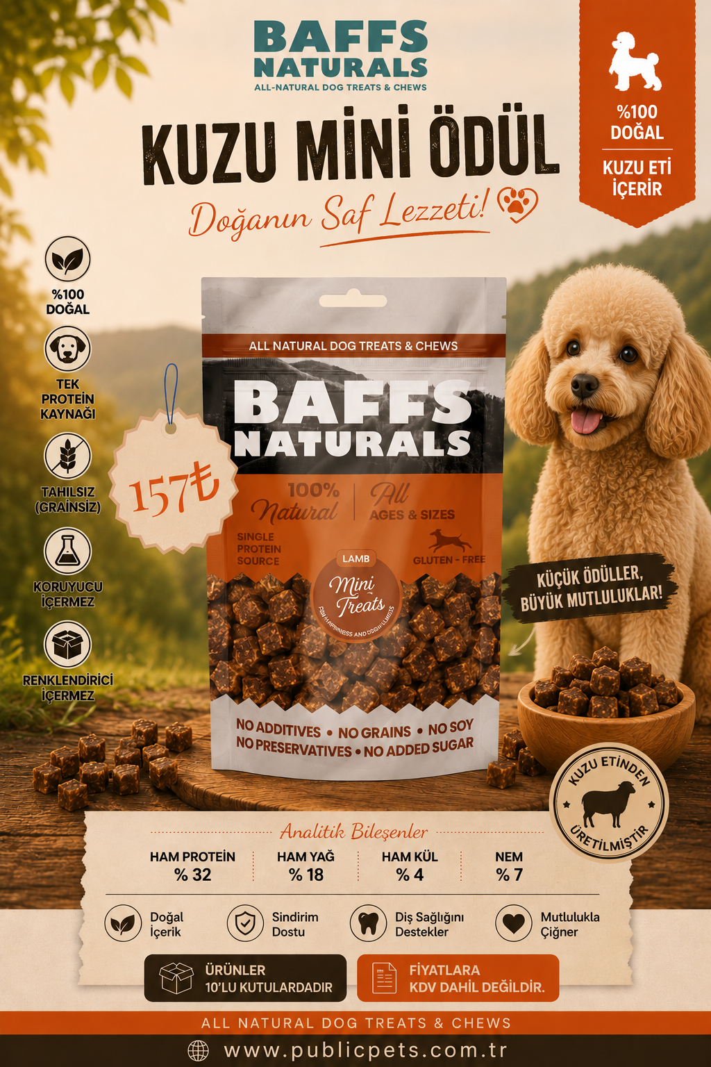 Baffs Naturals Kuzu Mini Ödül 100gr x 10 Adet 10+2 KAMPANYA