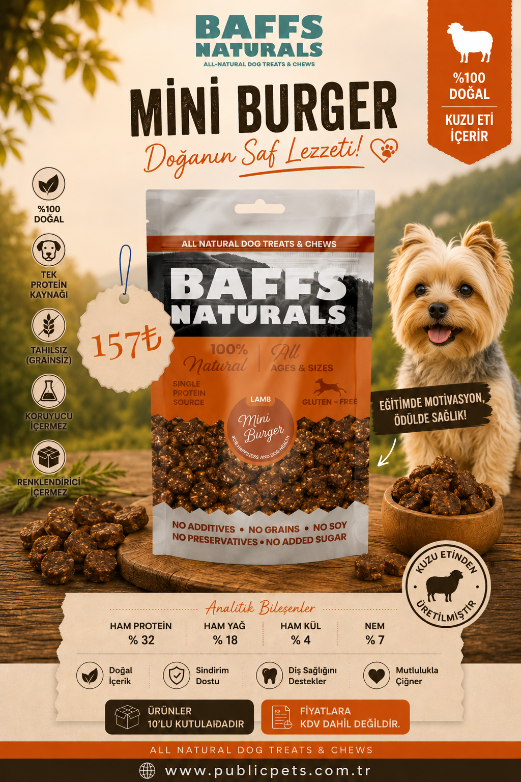 Baffs Naturals Kuzu Mini Burger 100gr x 10 Adet 10+2 KAMPANYA
