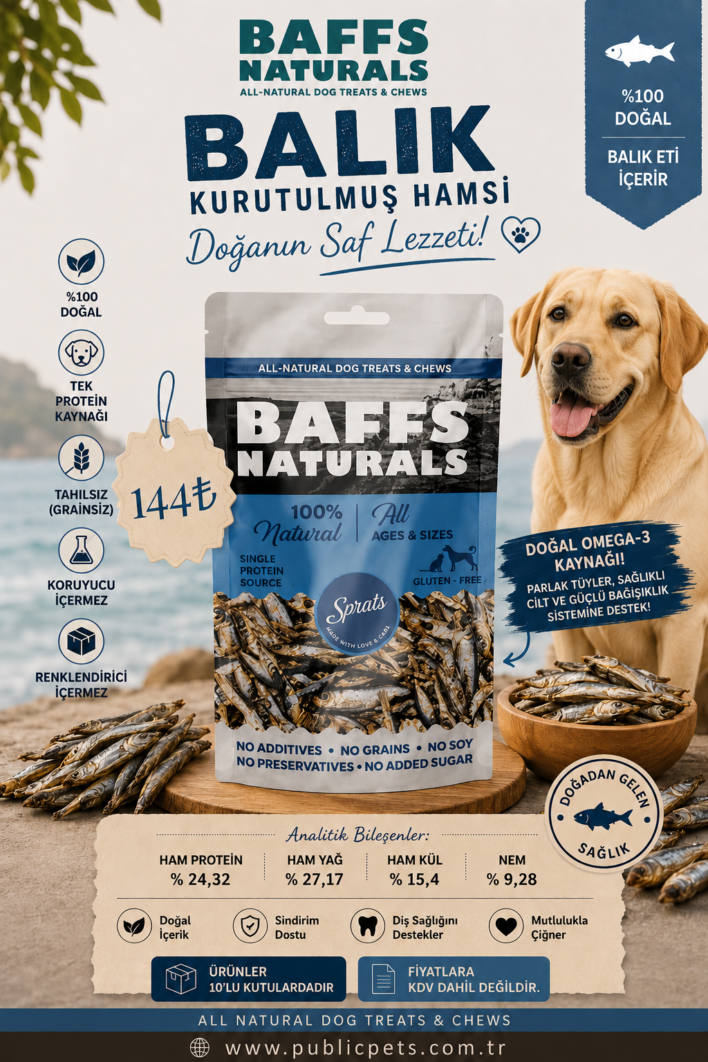 Baffs Naturals Balık – Kurutulmuş Hamsi 100gr x 10 Adet 10+2 KAMPANYA