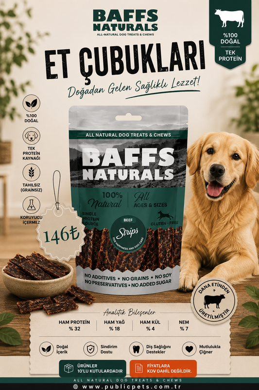 Dana Et Çubukları %100 Doğal Köpek Ödül & Çiğneme Maması – 100gr x 10 Adet 10+2 KAMPANYAYA