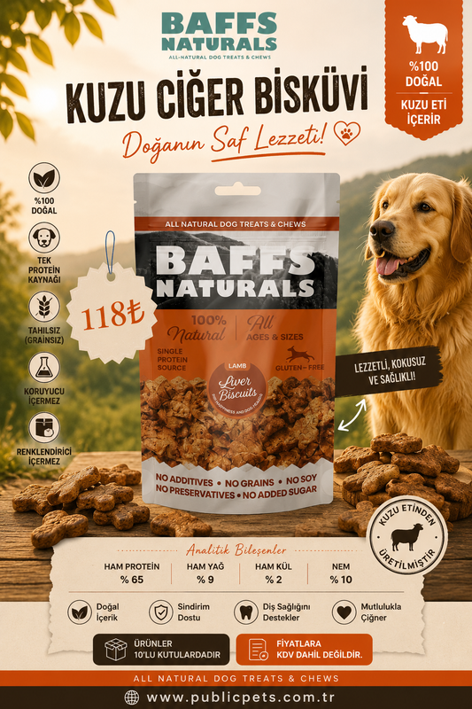Baffs Naturals Kuzu Ciğer Bisküvi 100gr x 10 Adet 10+2 KAMPANYA