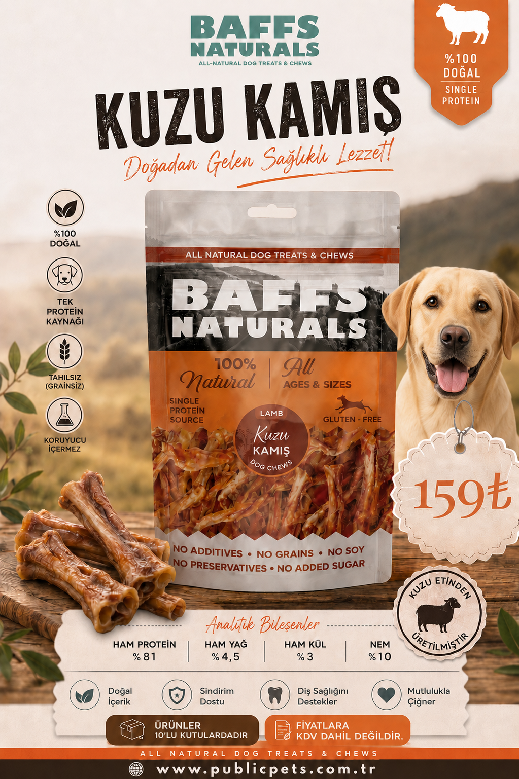 Baffs Naturals Kuzu Kamış 100gr x 10 Adet