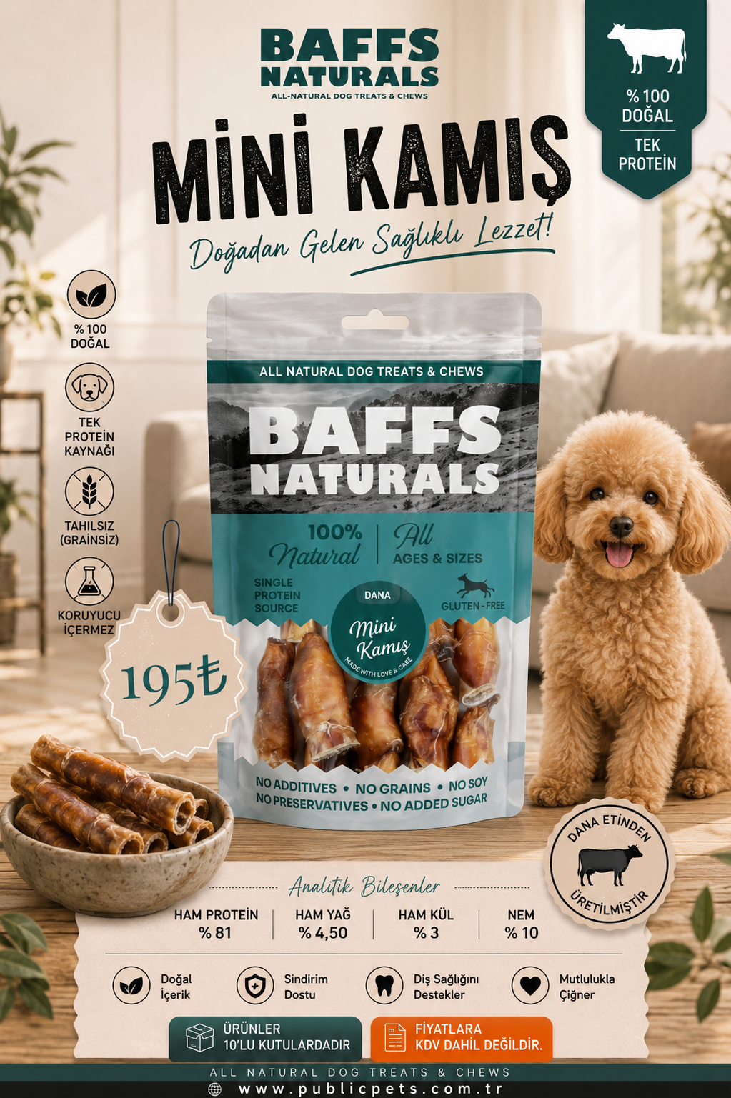 Baffs Naturals Dana Mini Kamış 100gr x 10 Adet 10+2 KAMPANYA