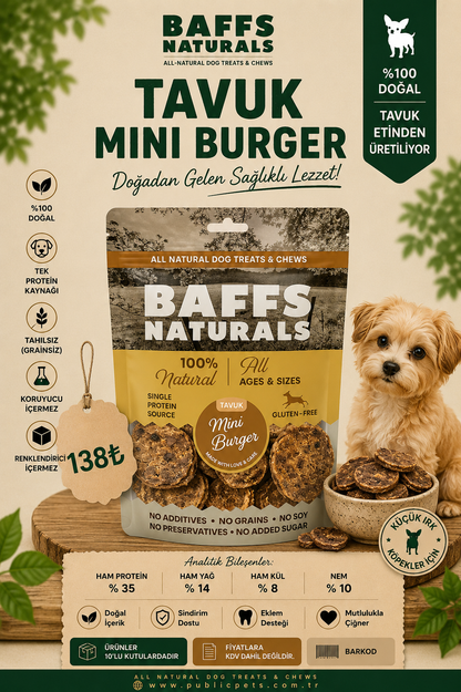 Tavuk Mini Burger %100 Doğal Köpek Ödül Maması 100gr x 10 Adet 10+2 KAMPANYA